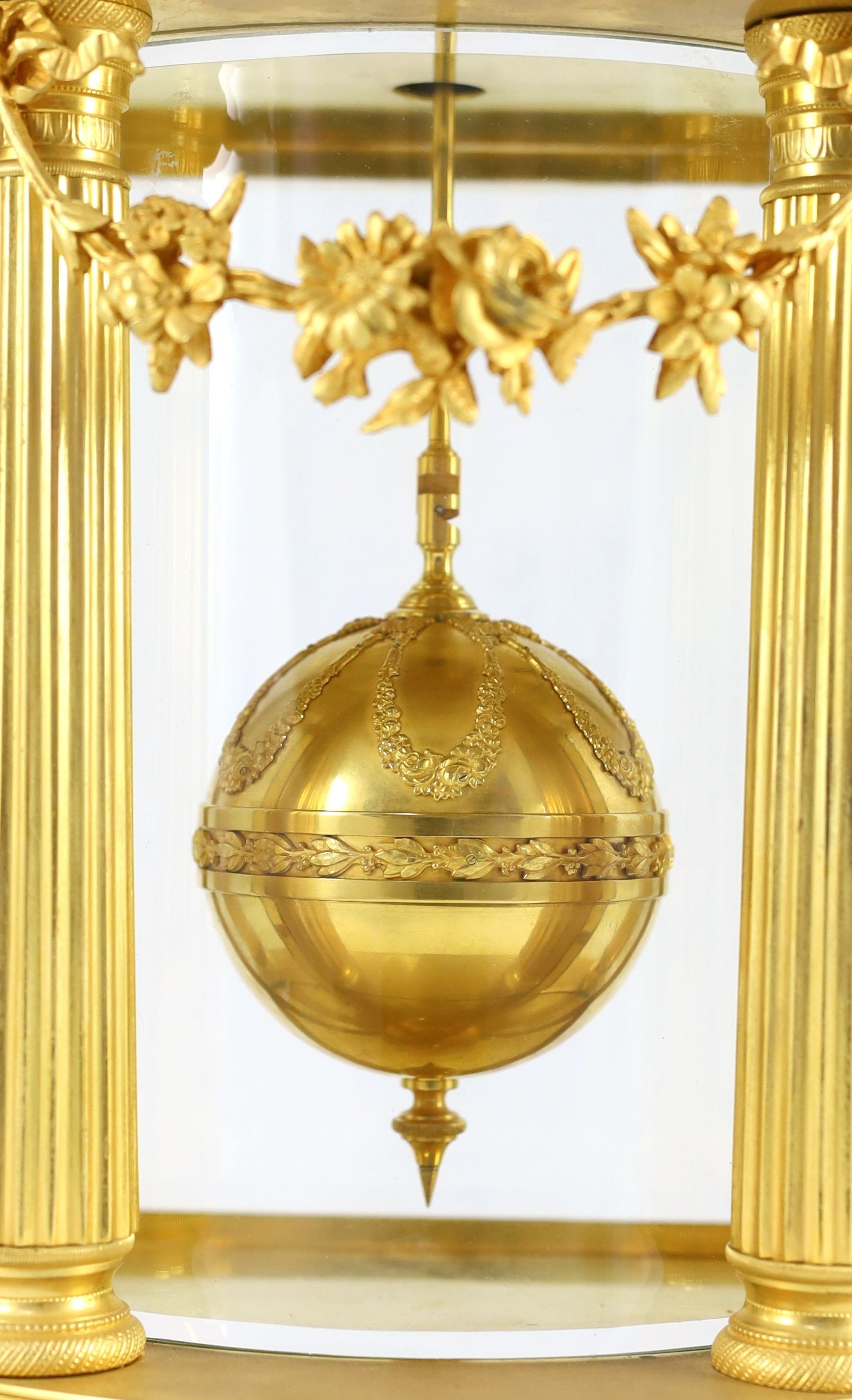 An early 20th century French ormolu 400 day mantel clock, width 26cm, depth 15cm, height 52cm